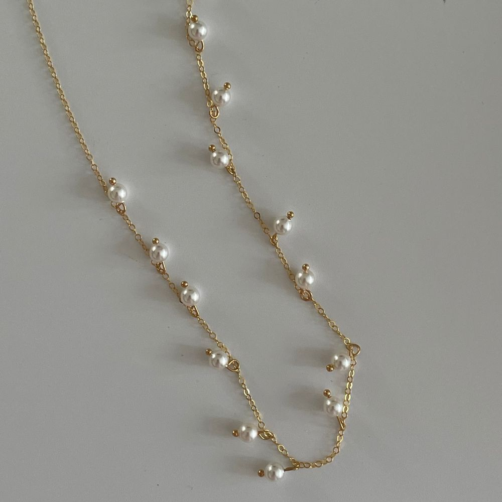 14K Gold Plated Pearl necklace hanging