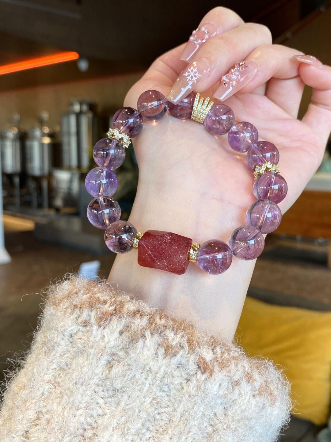 Amethyst & Strawberry Quartz Bracelet for Relieves Stress