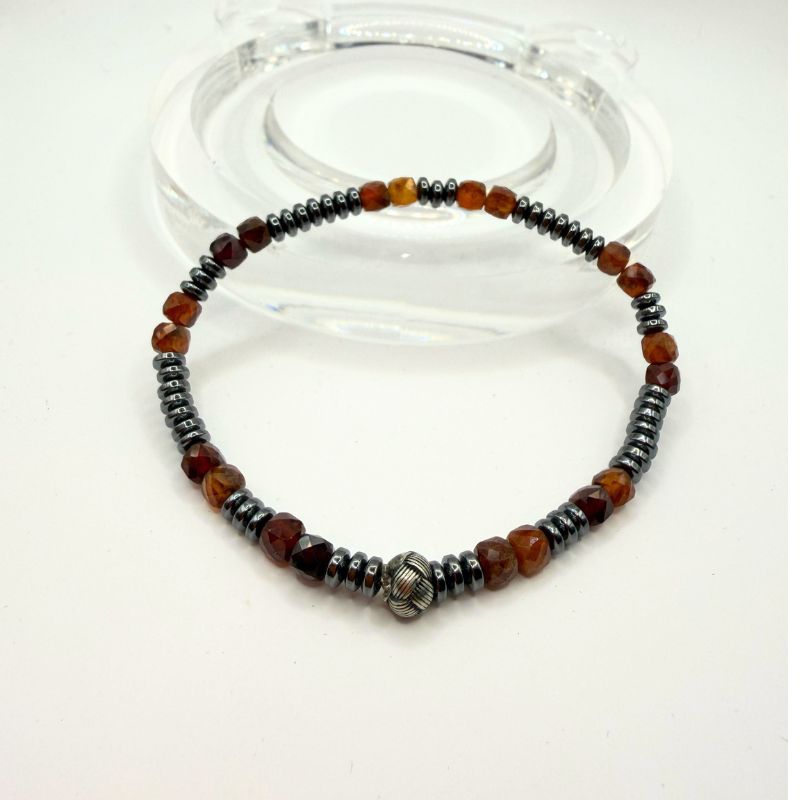 Handcrafted Gemstone and Hemitate Beaded Men Bracelet