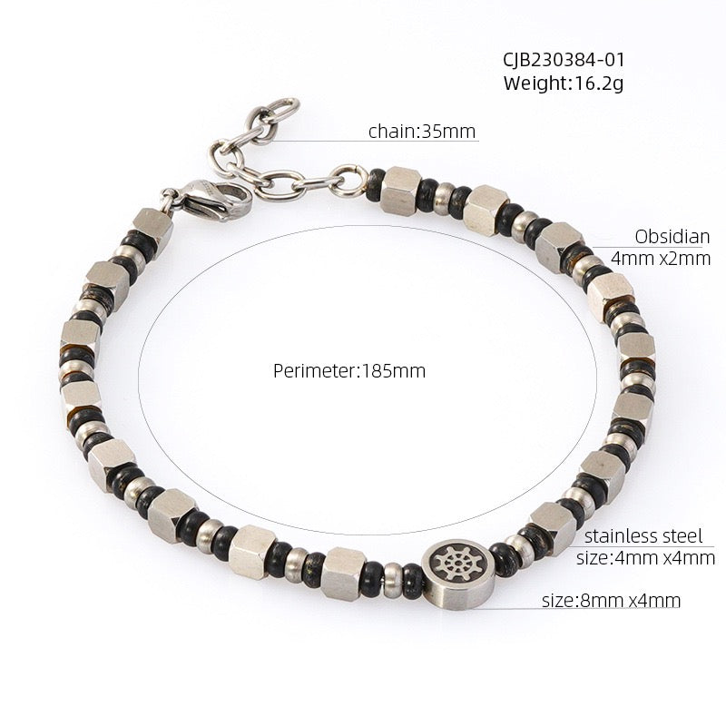 DIY Men Beaded Bracelet with Anchor Design in Stainless Steel