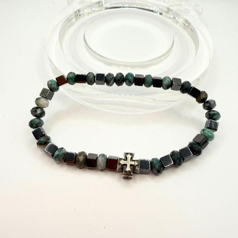 Handcrafted Gemstone and Hemitate Beaded Men Bracelet