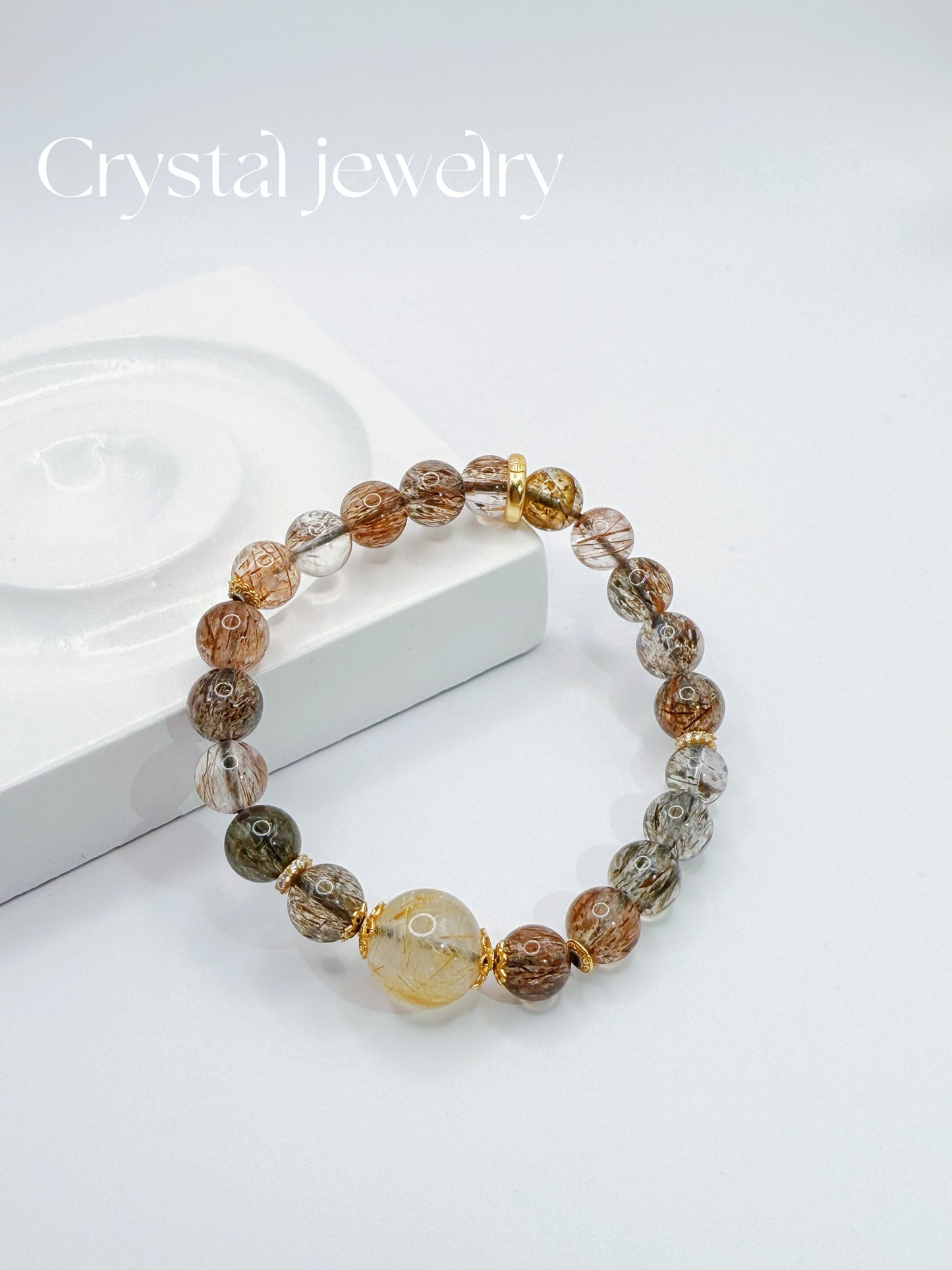 925 silver Natural Black Gold Super Crystal & Yellow Crystal Beaded Bracelet for Men Women, Wealth-Attracting Energy Crystal Bracelet, Versatile Daily Jewelry