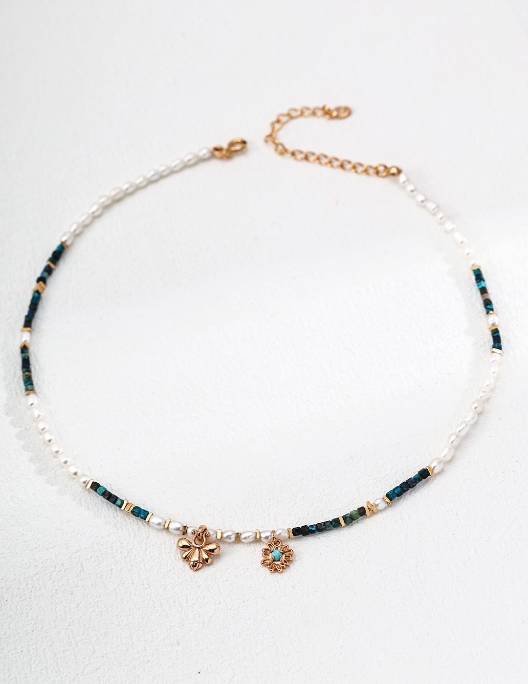 S925 Silver Natural Pearl Malachite Turquoise Necklace