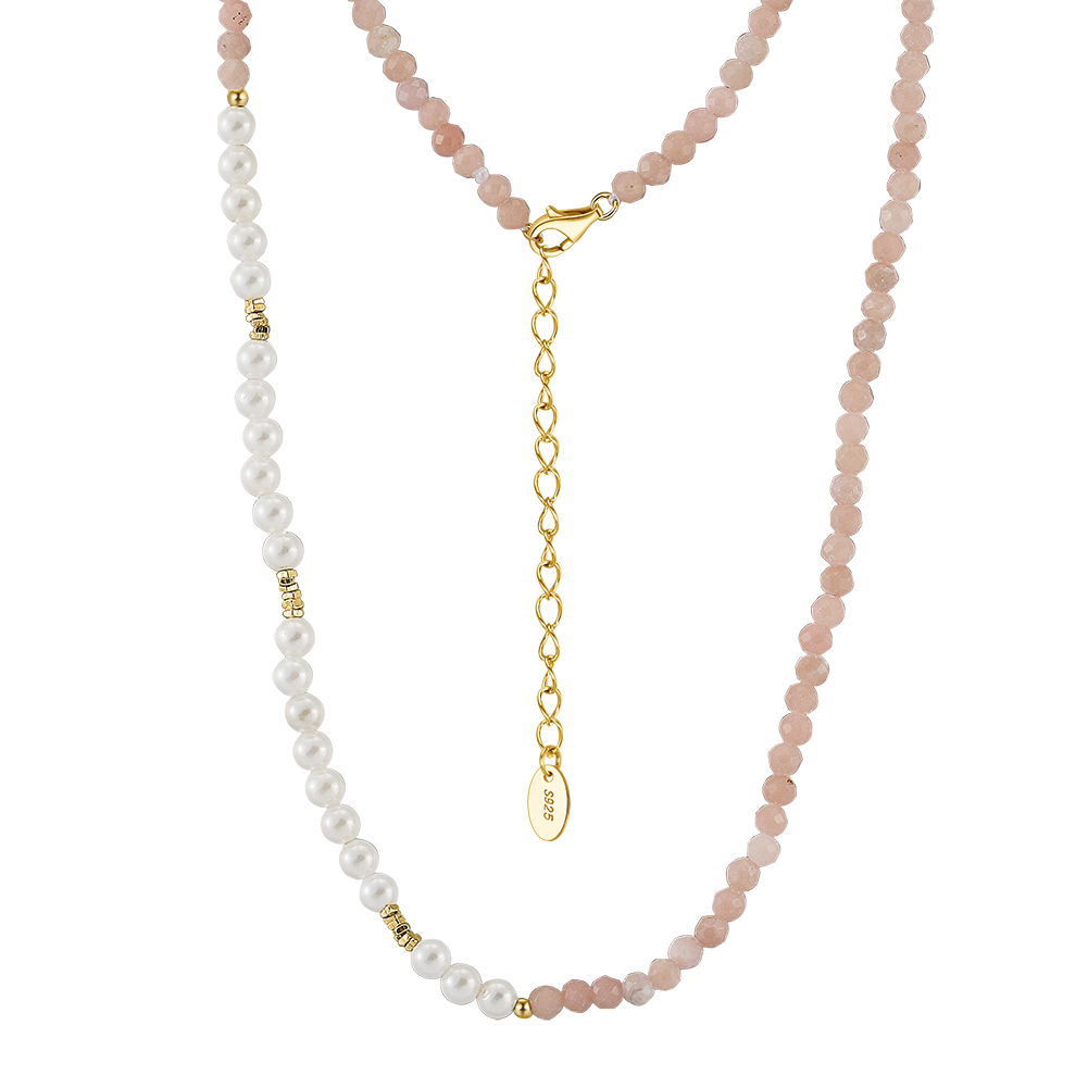 925 Sterling Silver Opal beads and Shell Pearl Necklace with 14K plated