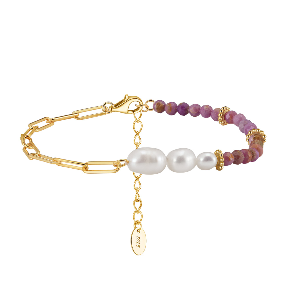 925 Sterling Silver with Natural Freshwater Pearl&Purple Mica e14K Plated