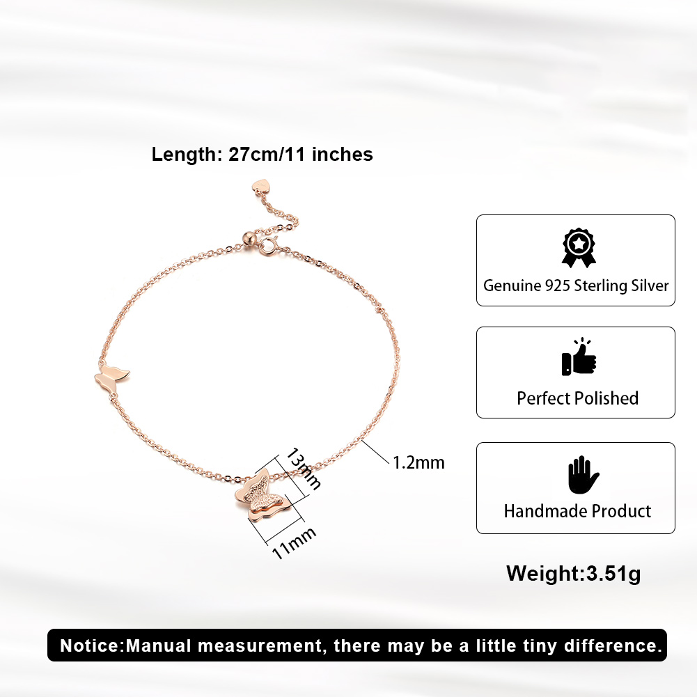 925 Sterling Silver Anklet with Butterfuly Charm