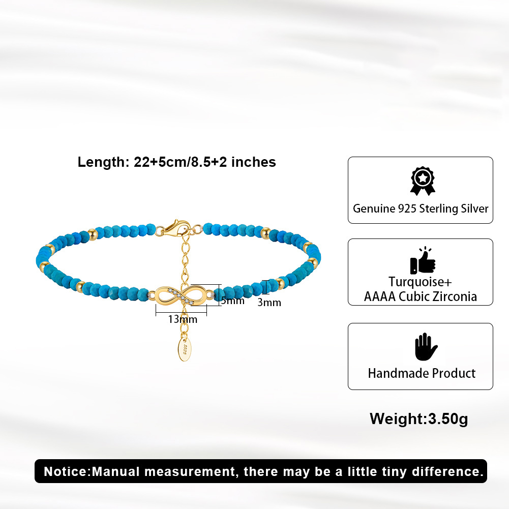 925 Sterling Silver Anklet with Turquoise Stone