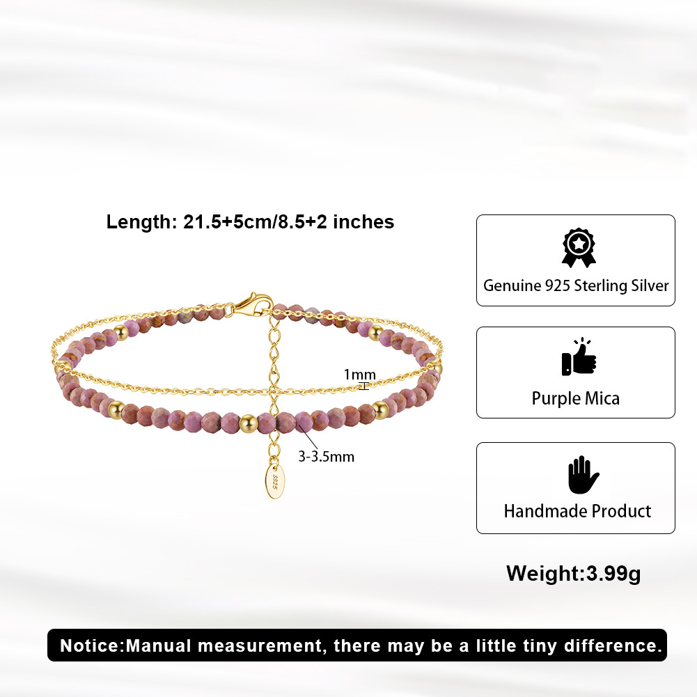 925 Sterling Silver Anklet with Purple Mica
