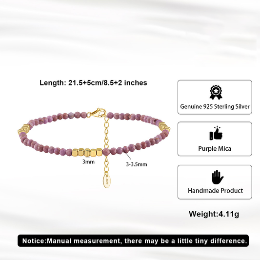 925 Sterling Silver Anklet with Purple Mica