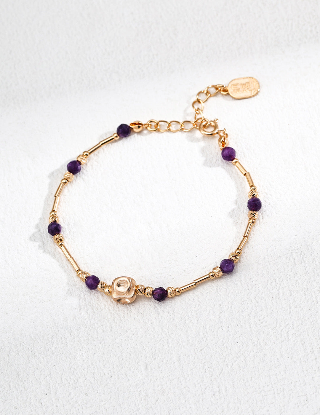 S925 Silver Retro Design Amethyst Crystal Fortune Bracelet