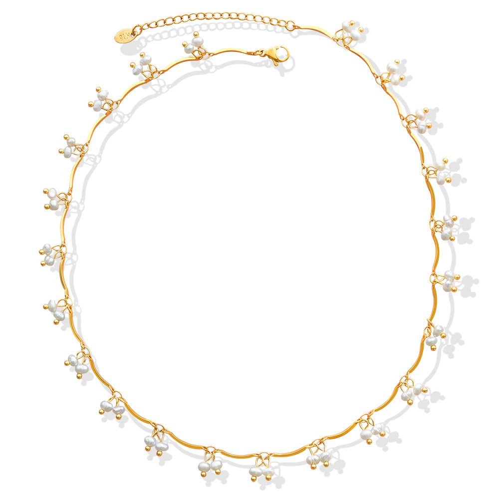 Handcrafted Stainless Steel 18K Gold Plated Necklace with Water Pearl/French Gentle Style