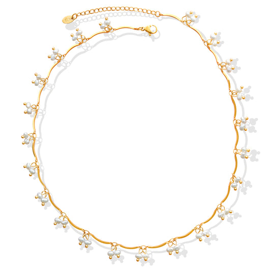 Handcrafted Stainless Steel 18K Gold Plated Necklace with Water Pearl/French Gentle Style