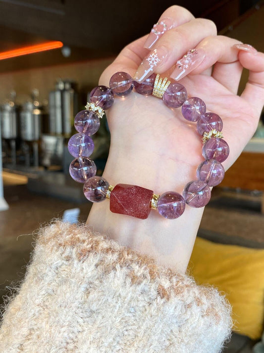 Amethyst & Strawberry Quartz Bracelet for Relieves Stress