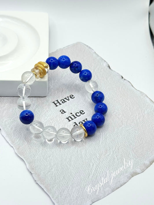 925 Sterling Silver Snake Clear Crystal & Lapis Lazuli Bracelet