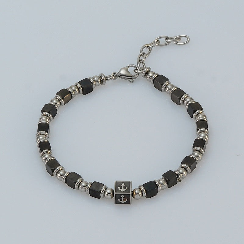 DIY Men Anchor Beaded Bracelet in Stainless Steel