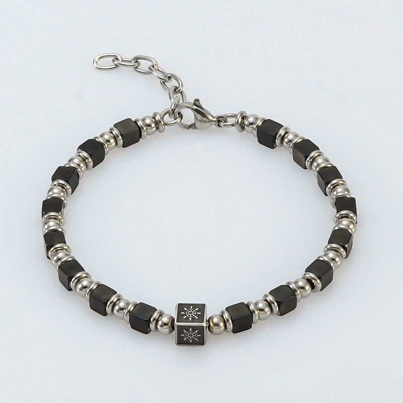 DIY Men  Beaded Bracelet with Sun Design  in Stainless Steel