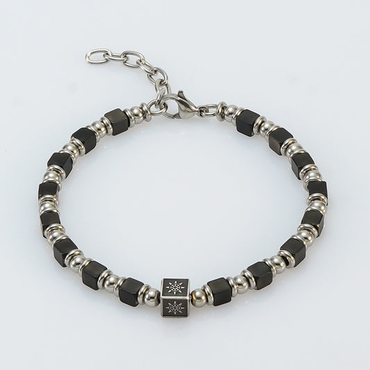 DIY Men  Beaded Bracelet with Sun Design  in Stainless Steel