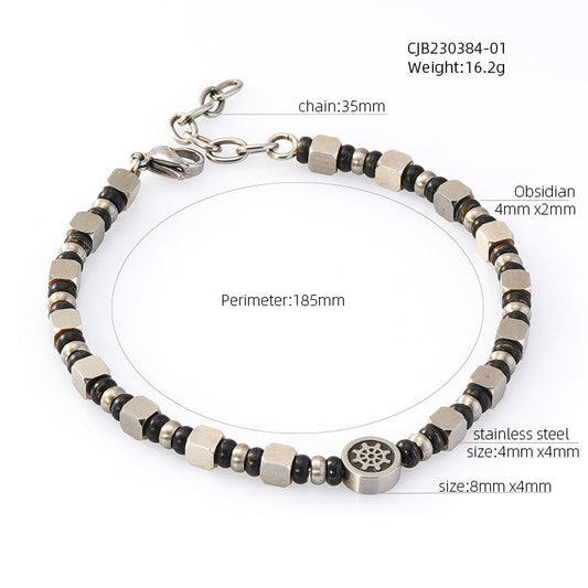 DIY Men  Beaded Bracelet with Anchor Design  in Stainless Steel
