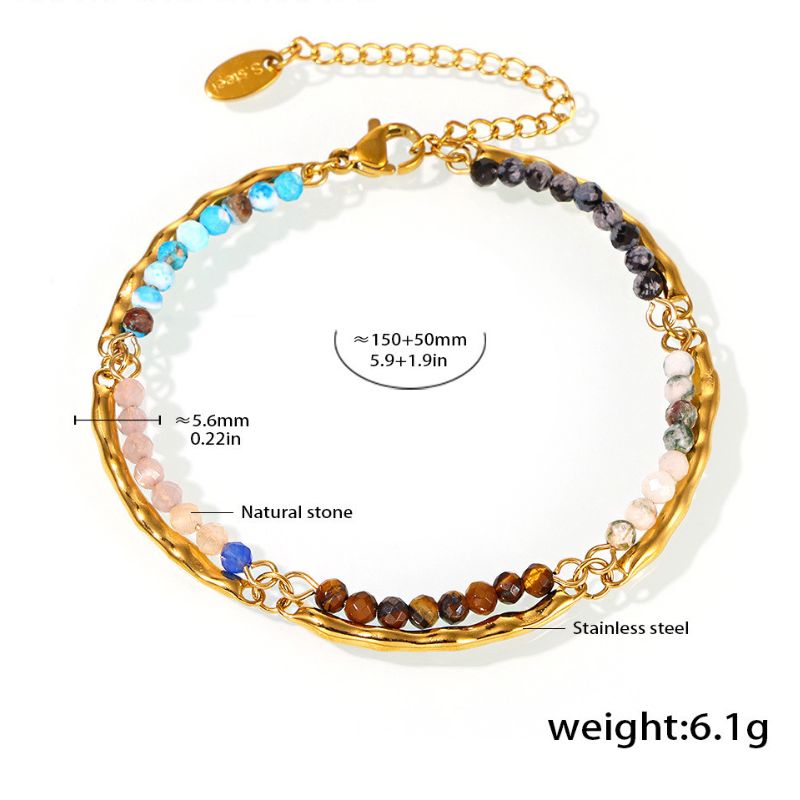 Handmade Gemstone Stone Beaded Stainless Steel Bracelet