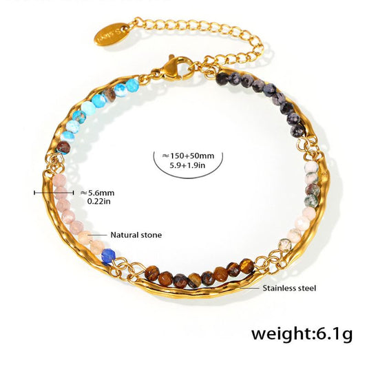 Handmade Gemstone Stone Beaded Stainless Steel Bracelet