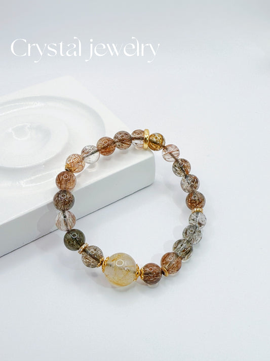 925 silver Natural Black Gold Super Crystal & Yellow Crystal Beaded Bracelet for Men Women, Wealth-Attracting Energy Crystal Bracelet, Versatile Daily Jewelry
