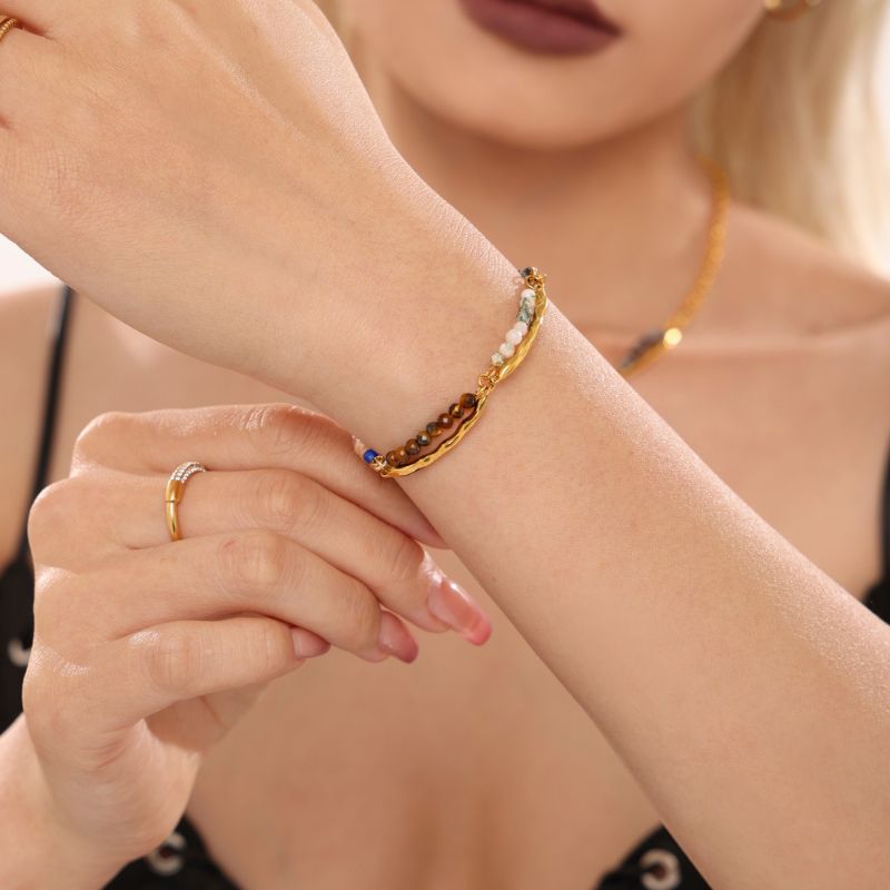 Handmade Gemstone Stone Beaded Stainless Steel Bracelet