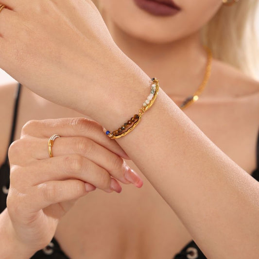 Handmade Gemstone Stone Beaded Stainless Steel Bracelet