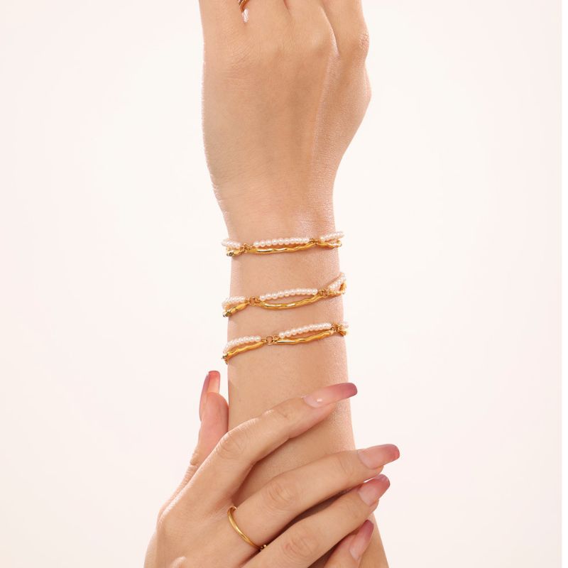 Handmade Synthetic Pearl Beaded Stainless Steel Bracelet