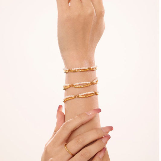 Handmade Synthetic Pearl Beaded Stainless Steel Bracelet