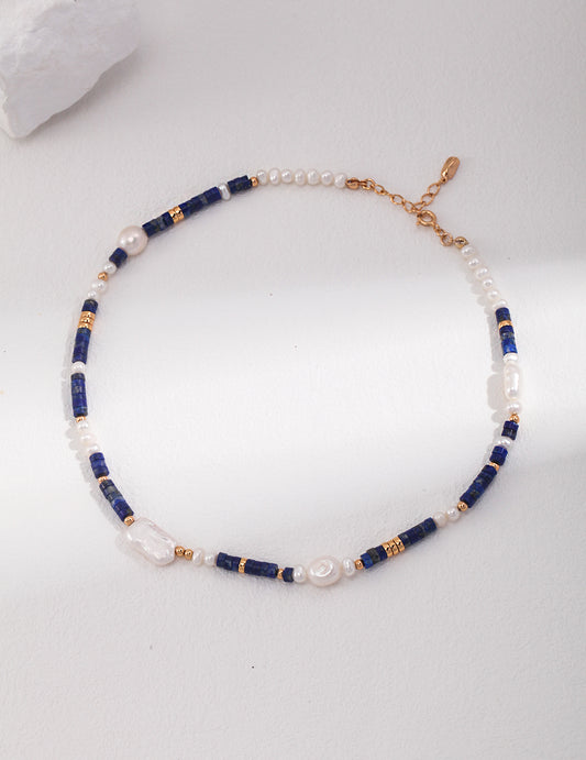 925 Silver Lapis Lazuli Pearl Necklace