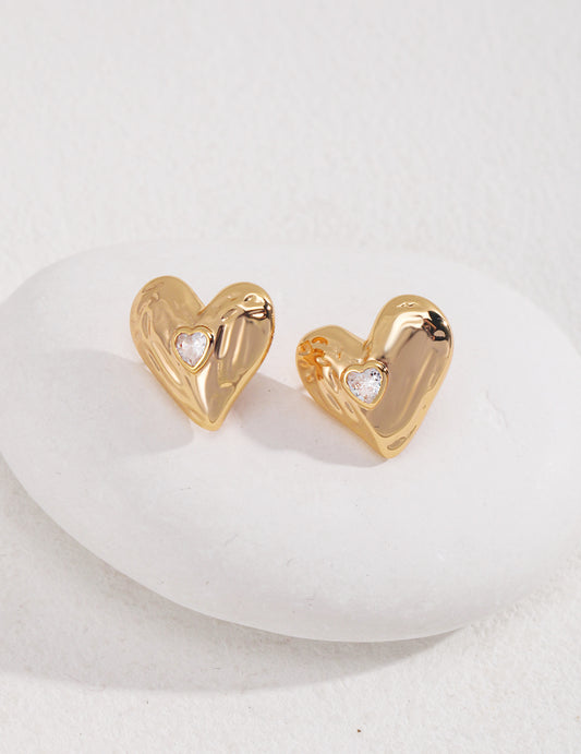 925 Silver Earring 18K Gold Plated in Heart Shape