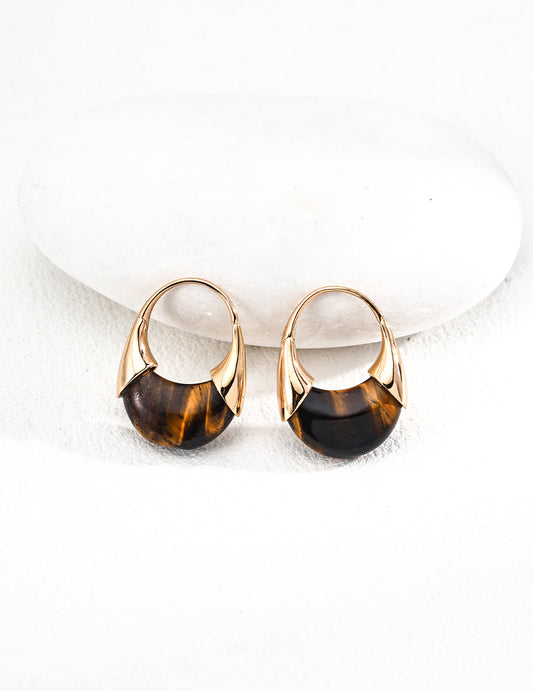 925 Silver Earring 18K Gold Plated With Tiger Eye Stone