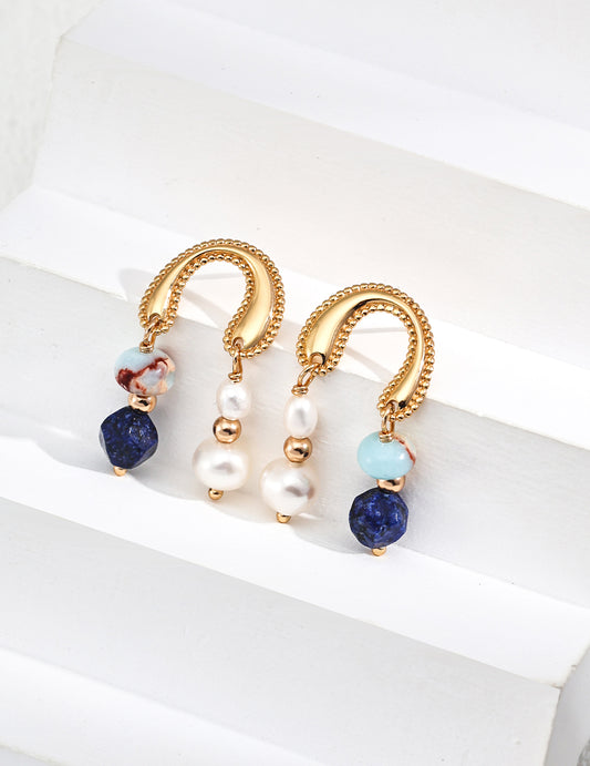 925 Silver Earring 18K Gold Plated with Lapis