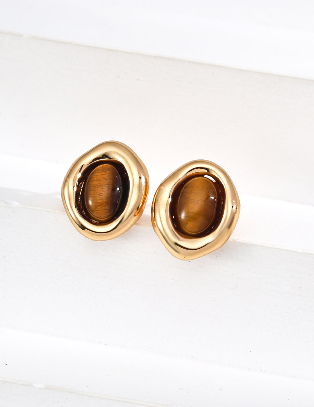 925 Silver Earring 18K Gold Plated with Tiger Eye Stone