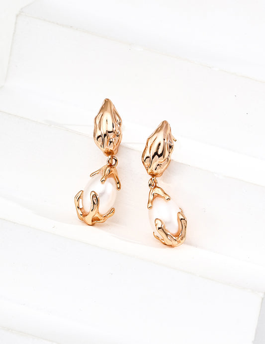925 Silver Earring 18K Gold Plated with Nature Pearl