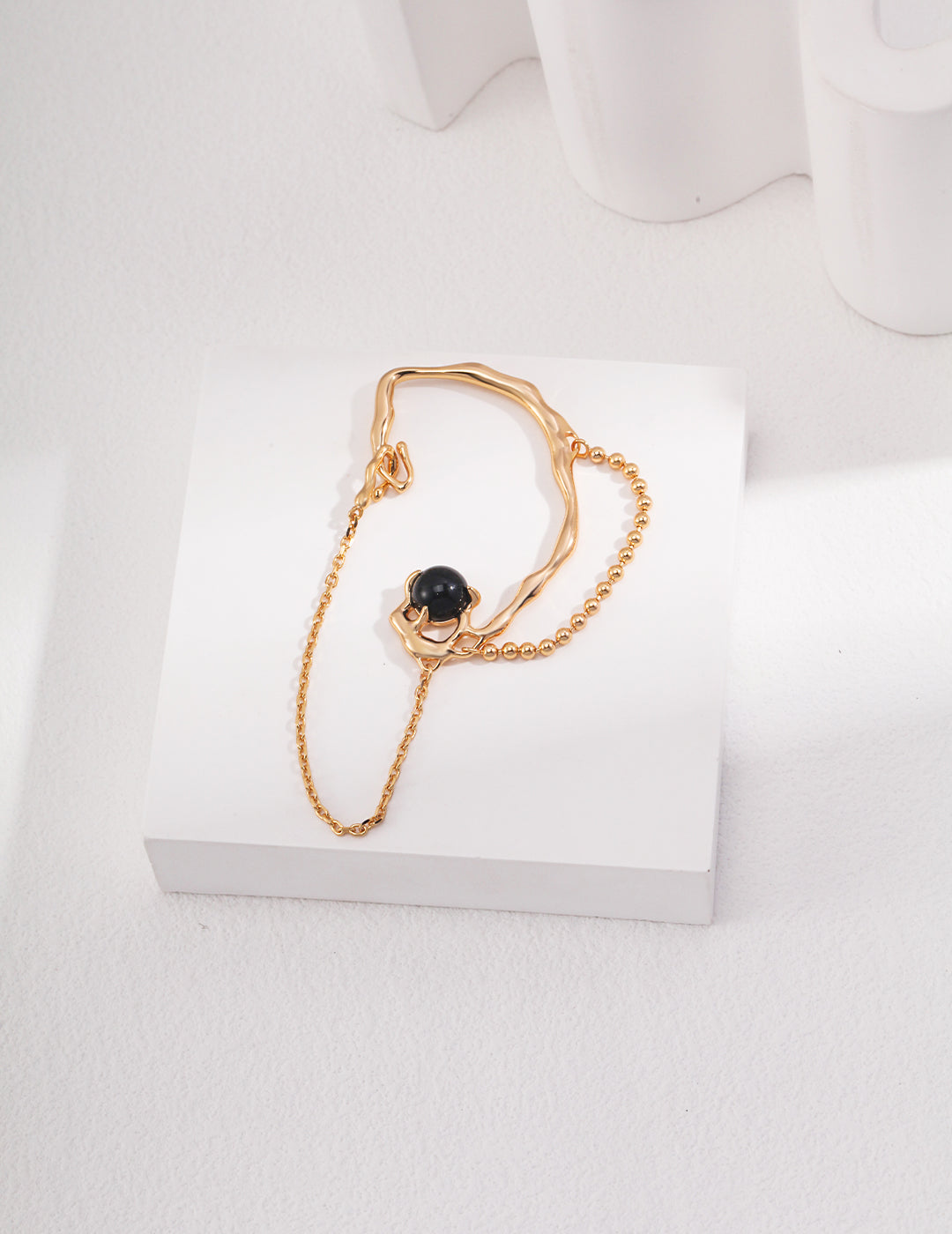 925 Silver Earring 18K Gold Plated With Black Onyx