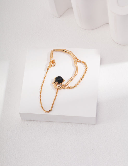 925 Silver Earring 18K Gold Plated With Black Onyx
