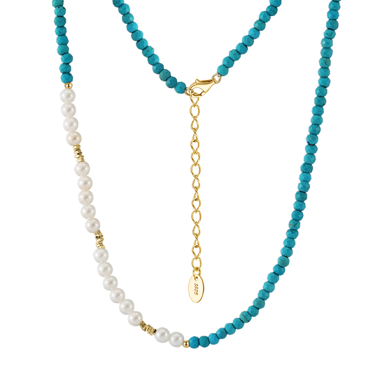 925 Sterling Silver  14K Gold Plated with Turquoise and  Shell Pearl