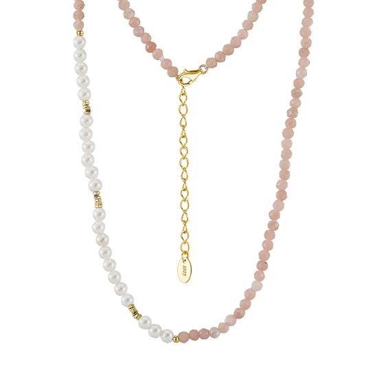 925 Sterling Silver Opal beads and Shell Pearl Necklace with 14K plated