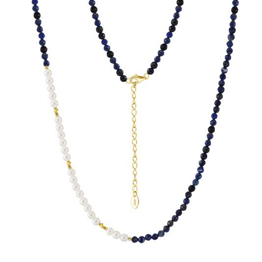 925 Sterling Silver with Lapis and Shell Pearl Necklace with 14K plated