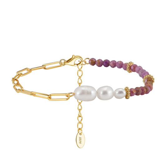 925 Sterling Silver with Natural Freshwater Pearl&Purple Mica e14K Plated
