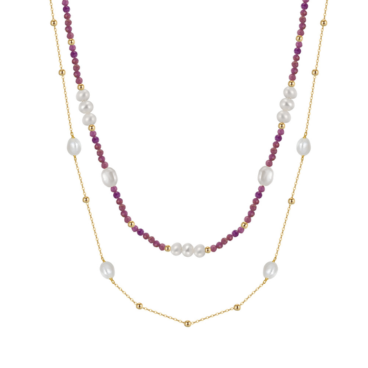 925 Sterling Silver Freshwater Pearl&Purple Mica Necklace with 14K plated