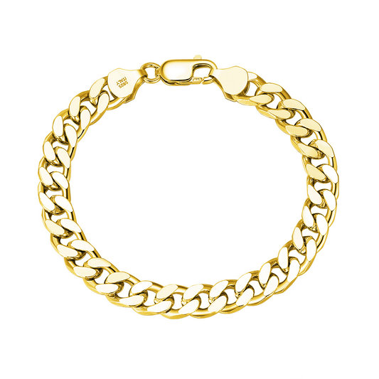 925 Silver Solid Diamond-Cut Cuban Link Curb Chain  Men Bracelet  18K Gold Plated
