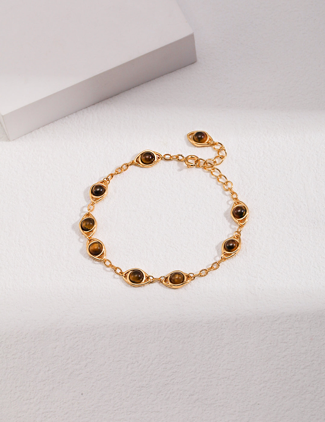 Tiger Eye stone Silver Bracelet with 18k Gold Plated.