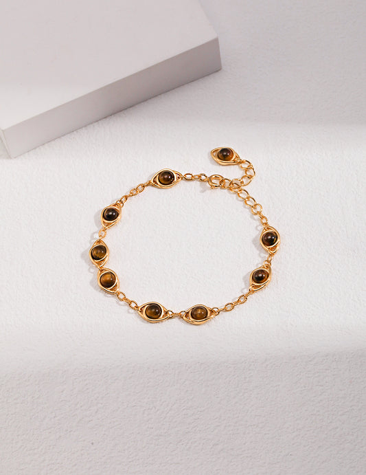 Tiger Eye stone Silver Bracelet with 18k Gold Plated.