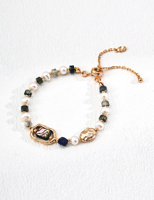 S925 silver natural pearl lapis lazuli fantasy shell water grass agate bracelet