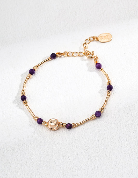 S925 Silver Retro Design Amethyst Crystal  Fortune Bracelet