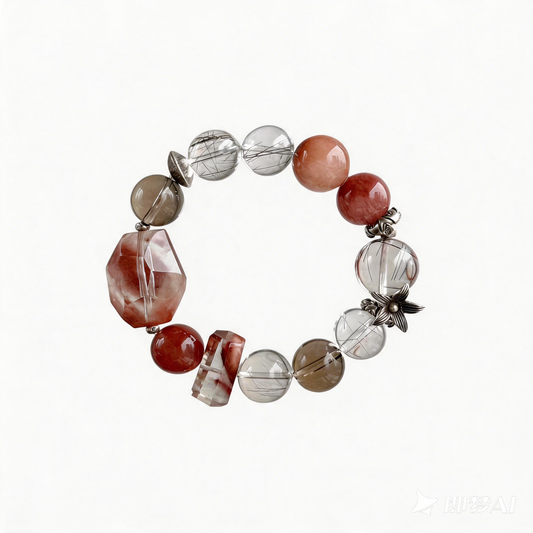 Crimson Glow Agate & Rutilated Quartz Bracelet